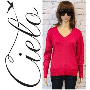 Cielo, red v-neck pullover cotton/silk sweater, size: XL
